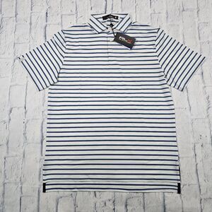 RLX Polo Ralph Lauren MENS SZ M White Blue Striped Short Sleeve Wicking Shirt
